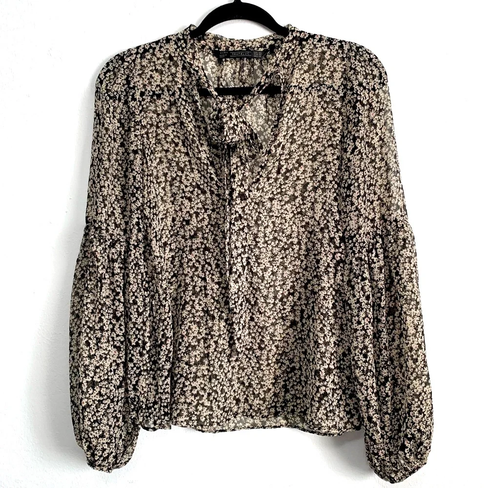Zara Trafaluc Semi-Sheer Lightweight Chiffon Blouse